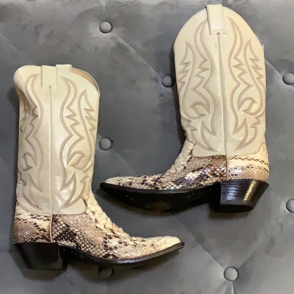 White and Animal Print Boots, Size 7